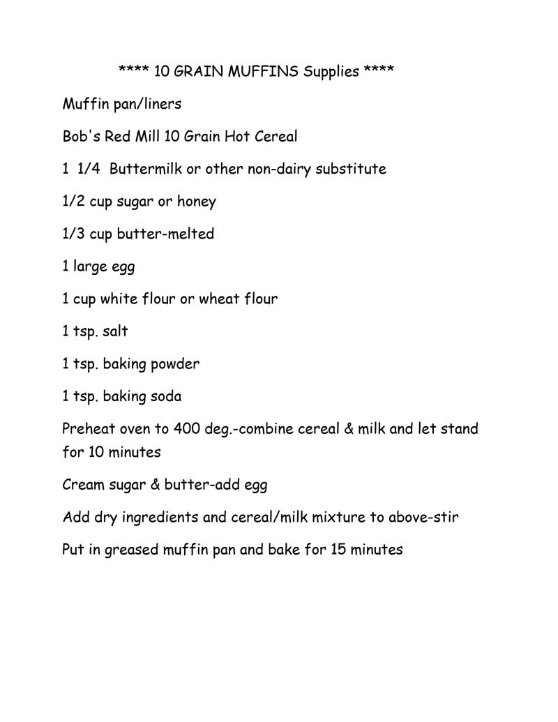 10 Grain Muffins Supplies List