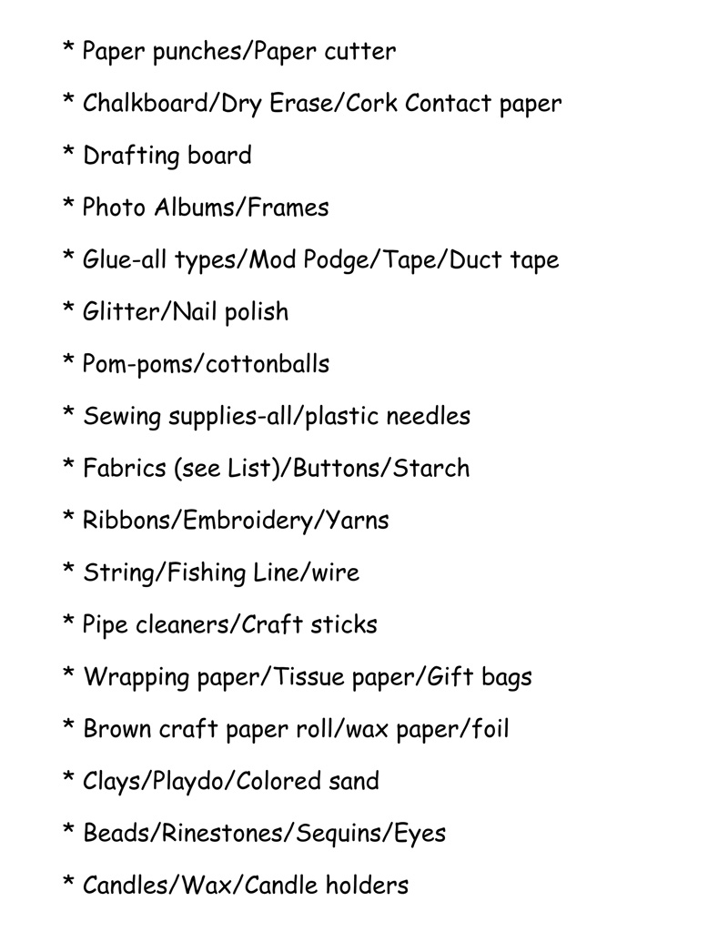 Crafting Supplies List