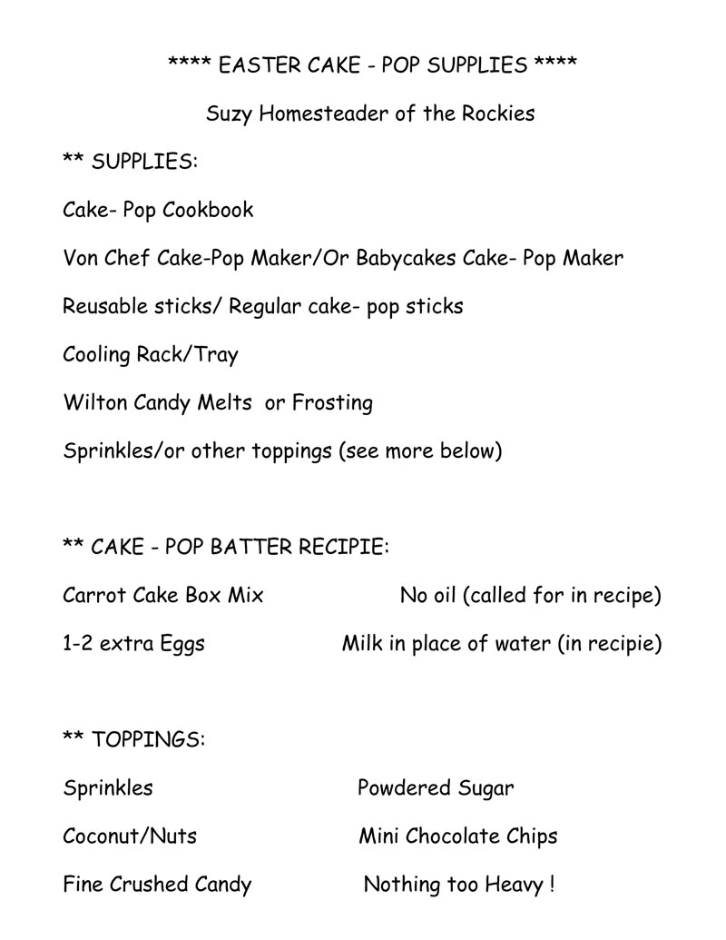 Easter Cake Pops Supplies