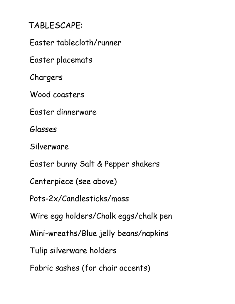Easter Crafts and Tablescape 
               Supplies List#2