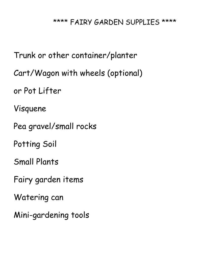 Fairy Gardens Supplies List