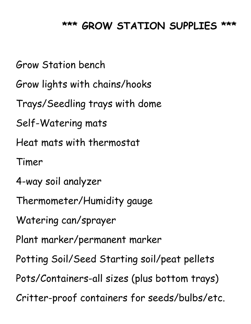 Grow Station Supplies List
