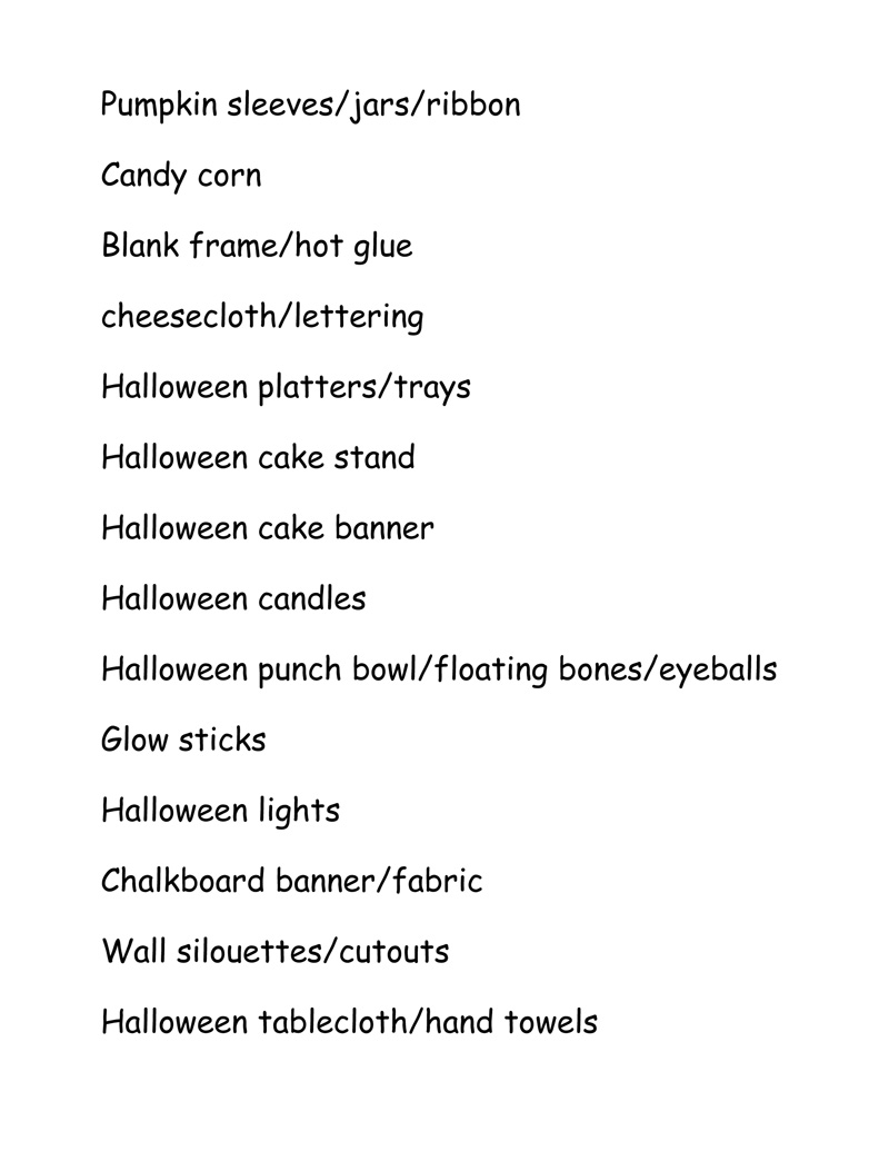 Halloween Cooking Supplies List