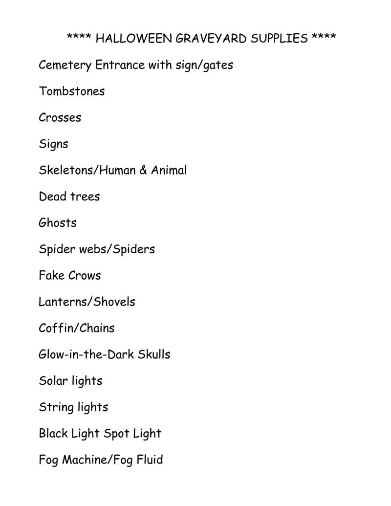 Halloween Graveyard Materials List