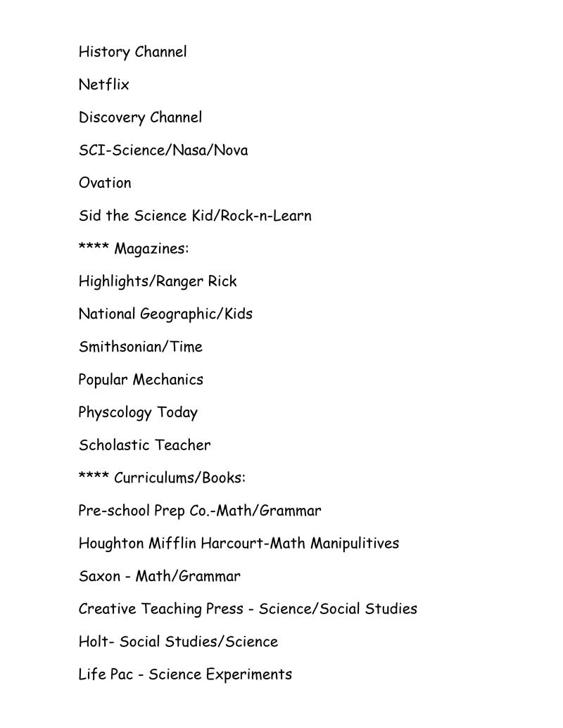 Home School Resources List #3