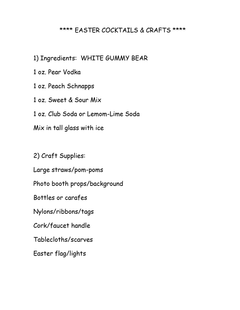 Easter Cocktails and Crafts Supply List