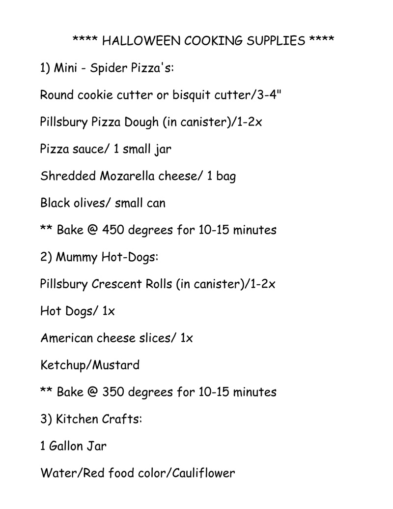 Halloween Cooking Supplies List